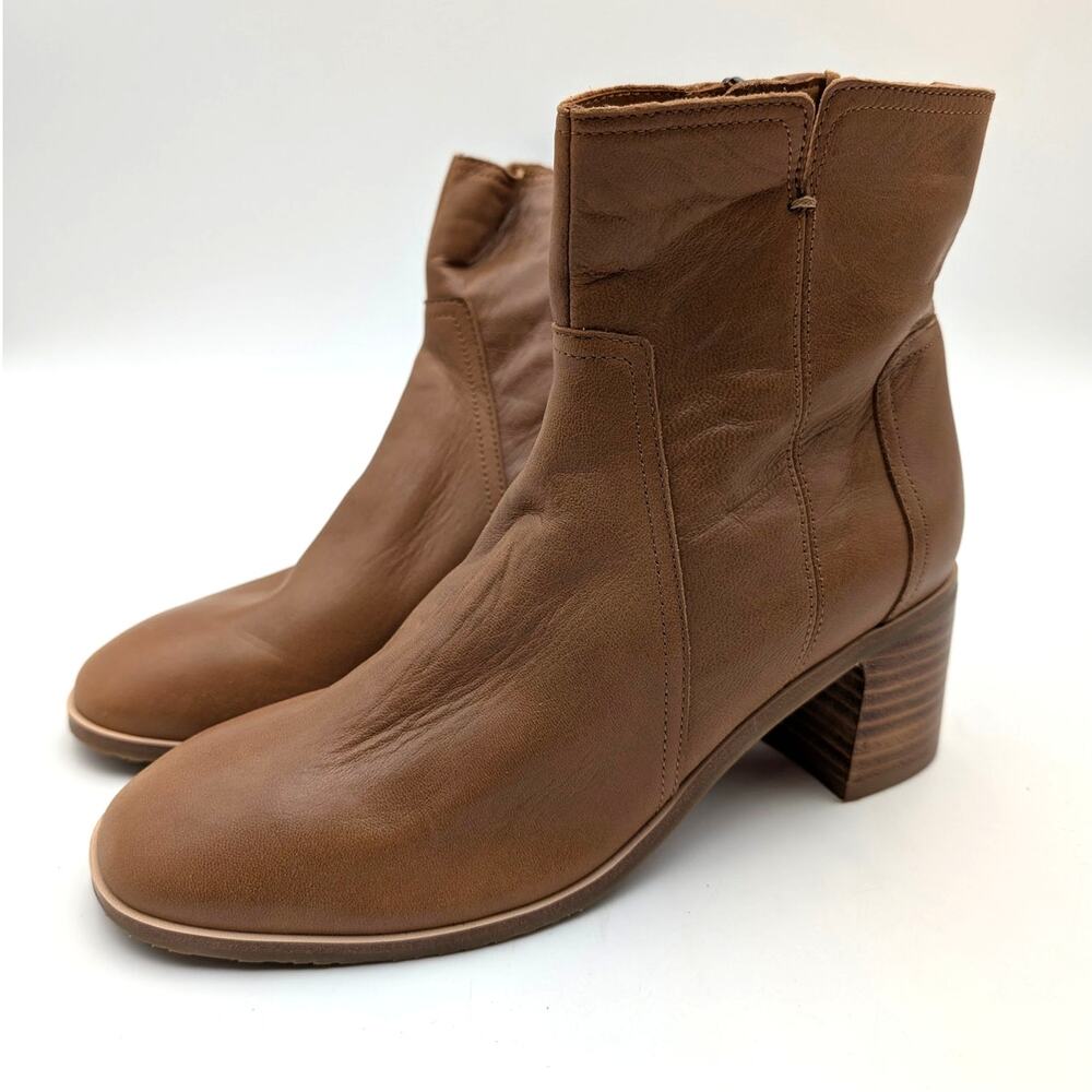 NYDJ Gem Block Heel Ankle Bootie Side Zip Womens Cognac Leather Size US6.5M EU37